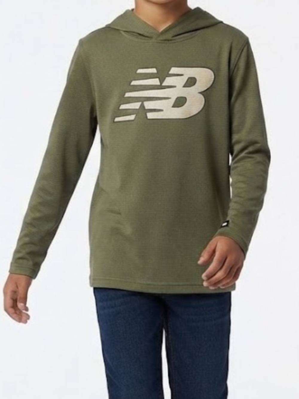 New Balance Olive Green Logo Long Sleeve Pullover Hoodie for Kids Boys Size 12